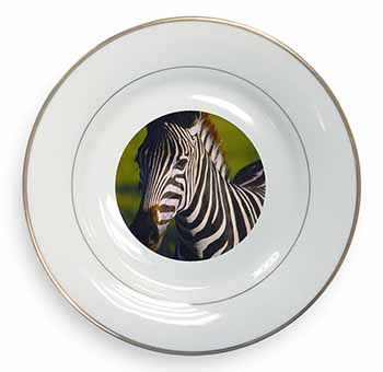 A Pretty Zebra Gold Rim Plate Printed Full Colour in Gift Box