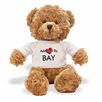 Adopted By BAY Teddy Bear Wearing a Personalised Name T-Shirt
