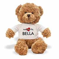 Adopted By BELLA Teddy Bear Wearing a Personalised Name T-Shirt
