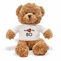 Adopted By BO Teddy Bear Wearing a Personalised Name T-Shirt