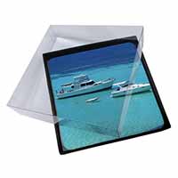 4x Yachts in Paradise Picture Table Coasters Set in Gift Box