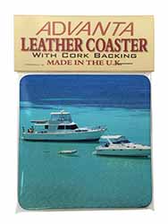Yachts in Paradise Single Leather Photo Coaster