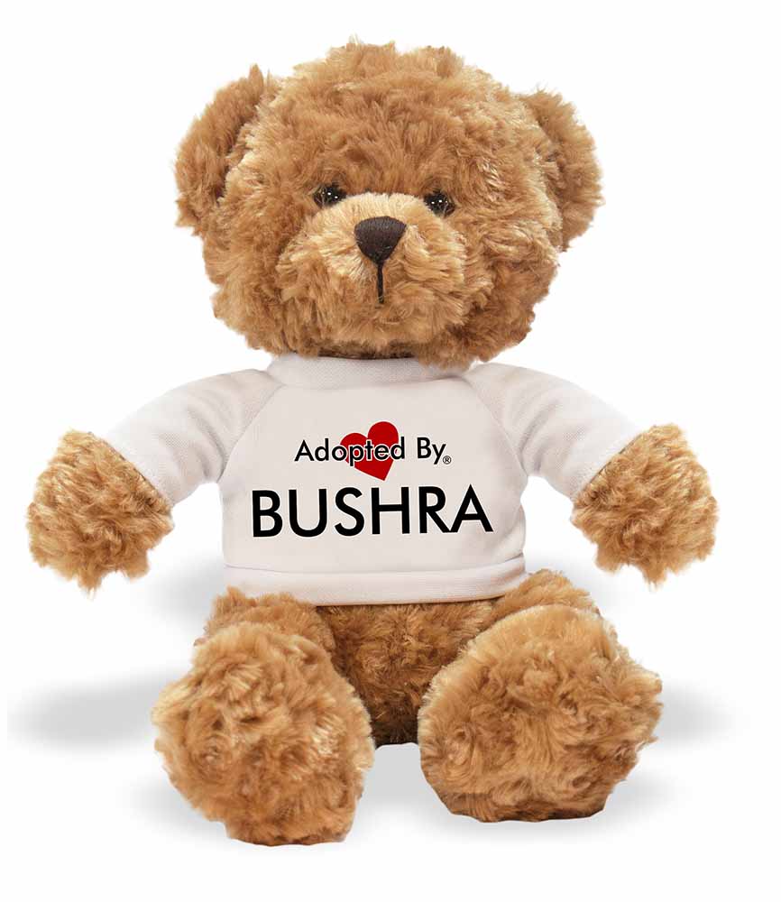 BUSHRA-TB1 Adopted By BUSHRA Teddy Bear Wearing a Personalised Name T-Shirt