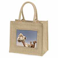 Camels Intrigued by Camera Natural/Beige Jute Large Shopping Bag