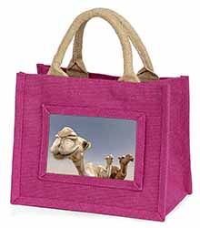Camels Intrigued by Camera Little Girls Small Pink Jute Shopping Bag