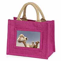 Camels Intrigued by Camera Little Girls Small Pink Jute Shopping Bag