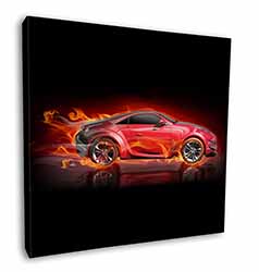 Red Fire Sports Car Square Canvas 12"x12" Wall Art Picture Print