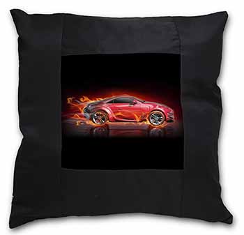 Red Fire Sports Car Black Satin Feel Scatter Cushion