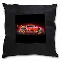 Red Fire Sports Car Black Satin Feel Scatter Cushion