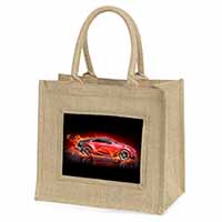 Red Fire Sports Car Natural/Beige Jute Large Shopping Bag