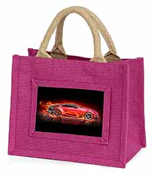 Red Fire Sports Car Little Girls Small Pink Jute Shopping Bag