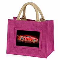 Red Fire Sports Car Little Girls Small Pink Jute Shopping Bag