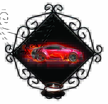 Red Fire Sports Car Wrought Iron Wall Art Candle Holder