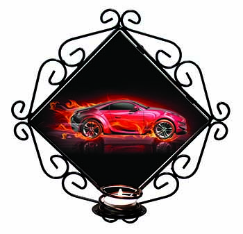 Red Fire Sports Car Wrought Iron Wall Art Candle Holder