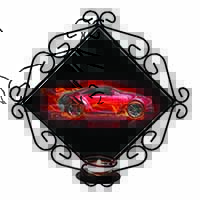 Red Fire Sports Car Wrought Iron Wall Art Candle Holder