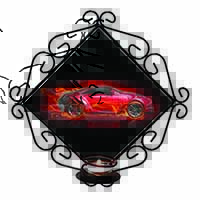 Red Fire Sports Car Wrought Iron Wall Art Candle Holder