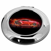 Red Fire Sports Car Make-Up Round Compact Mirror