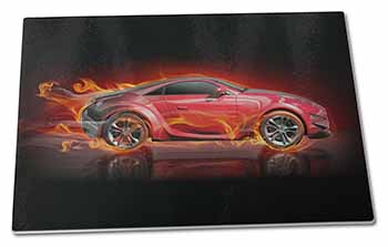 Large Glass Cutting Chopping Board Red Fire Sports Car