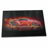 Large Glass Cutting Chopping Board Red Fire Sports Car