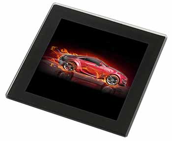 Red Fire Sports Car Black Rim High Quality Glass Coaster