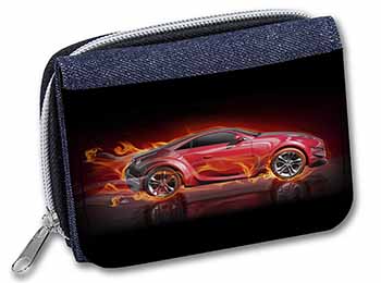 Red Fire Sports Car Unisex Denim Purse Wallet