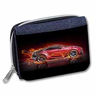 Red Fire Sports Car Unisex Denim Purse Wallet