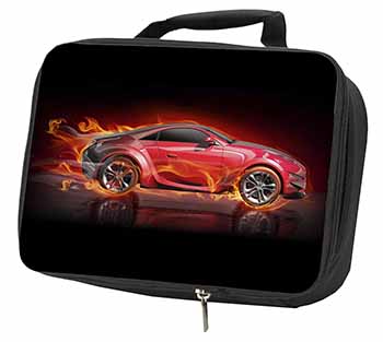 Red Fire Sports Car Black Insulated School Lunch Box/Picnic Bag
