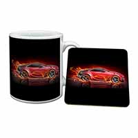 Red Fire Sports Car Mug and Coaster Set