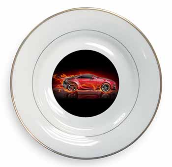 Red Fire Sports Car Gold Rim Plate Printed Full Colour in Gift Box