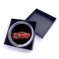 Red Fire Sports Car Glass Paperweight in Gift Box