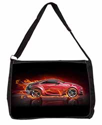 Red Fire Sports Car Large Black Laptop Shoulder Bag School/College