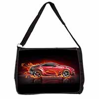 Red Fire Sports Car Large Black Laptop Shoulder Bag School/College