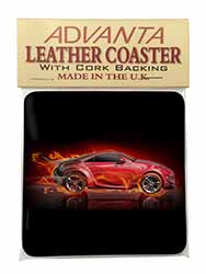 Red Fire Sports Car Single Leather Photo Coaster