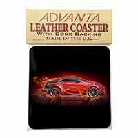 Red Fire Sports Car Single Leather Photo Coaster