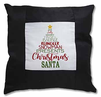 Christmas Word Tree Black Satin Feel Scatter Cushion
