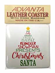 Christmas Word Tree Single Leather Photo Coaster