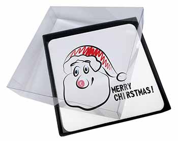 4x Merry Christmas Picture Table Coasters Set in Gift Box