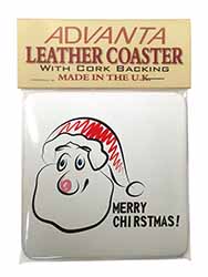 Merry Christmas Single Leather Photo Coaster
