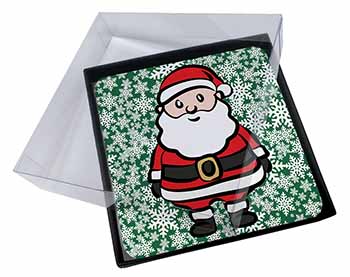 4x Father Christmas Picture Table Coasters Set in Gift Box