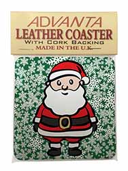 Father Christmas Single Leather Photo Coaster