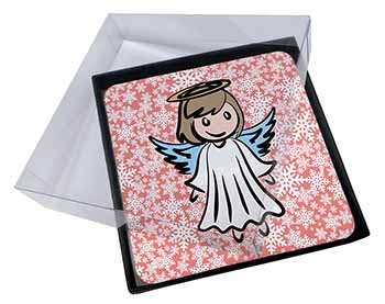 4x Christmas Angel Picture Table Coasters Set in Gift Box