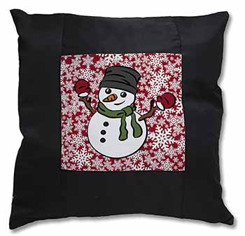 Christmas Snow Man Black Satin Feel Scatter Cushion