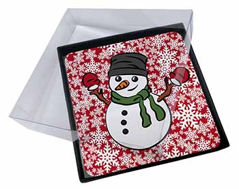4x Christmas Snow Man Picture Table Coasters Set in Gift Box