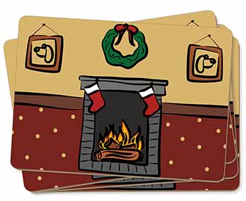 Christmas Fire Place Picture Placemats in Gift Box