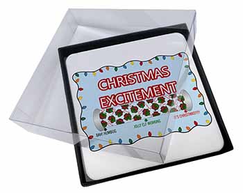 4x Christmas Excitement Scale Picture Table Coasters Set in Gift Box
