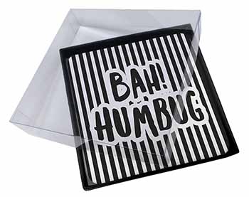 4x Christmas - Bah! Humbug Picture Table Coasters Set in Gift Box