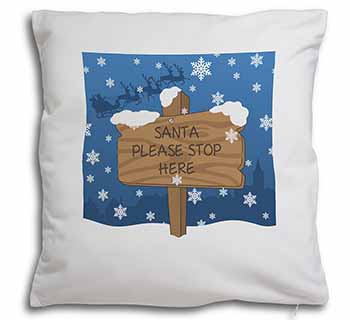 Christmas Stop Sign Soft White Velvet Feel Scatter Cushion