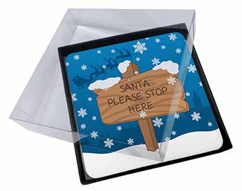4x Christmas Stop Sign Picture Table Coasters Set in Gift Box