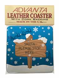 Christmas Stop Sign Single Leather Photo Coaster