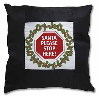 Christmas Stop Sign Black Satin Feel Scatter Cushion